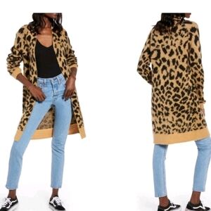 BP. Leopard Print Longline Open Front Cardigan, Size XXS, NWT